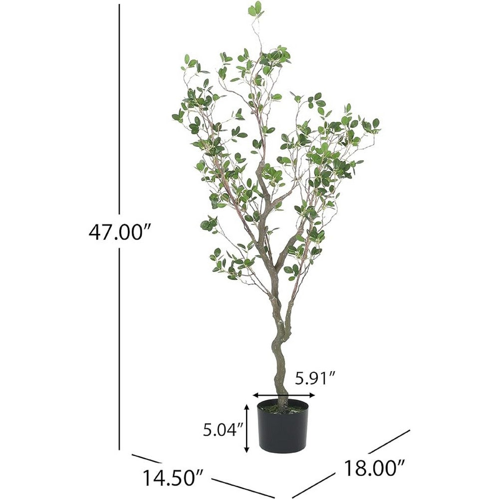 Zylo Decorative Faux Tree, Mila Leaves Bonsai, 47 Inch Green Fabric -BM335734