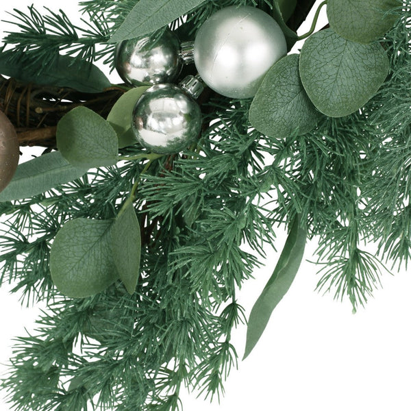 Holidays Pine Wreath, Silver Accents, 26 Inch Green Polyester Frame -BM335736
