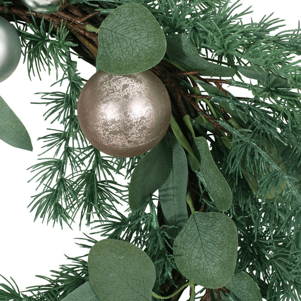 Holidays Pine Wreath, Silver Accents, 26 Inch Green Polyester Frame -BM335736