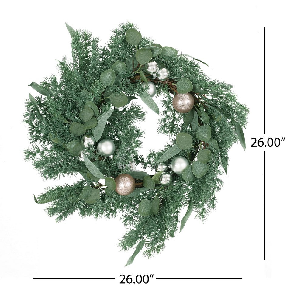 Holidays Pine Wreath, Silver Accents, 26 Inch Green Polyester Frame -BM335736