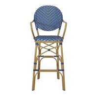 Lyam Set of 2 Outdoor Barstool Chair, Navy Blue Wicker, Brown Aluminum -BM335737