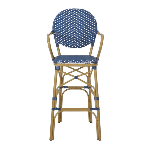 Lyam Set of 2 Outdoor Barstool Chair, Navy Blue Wicker, Brown Aluminum -BM335737