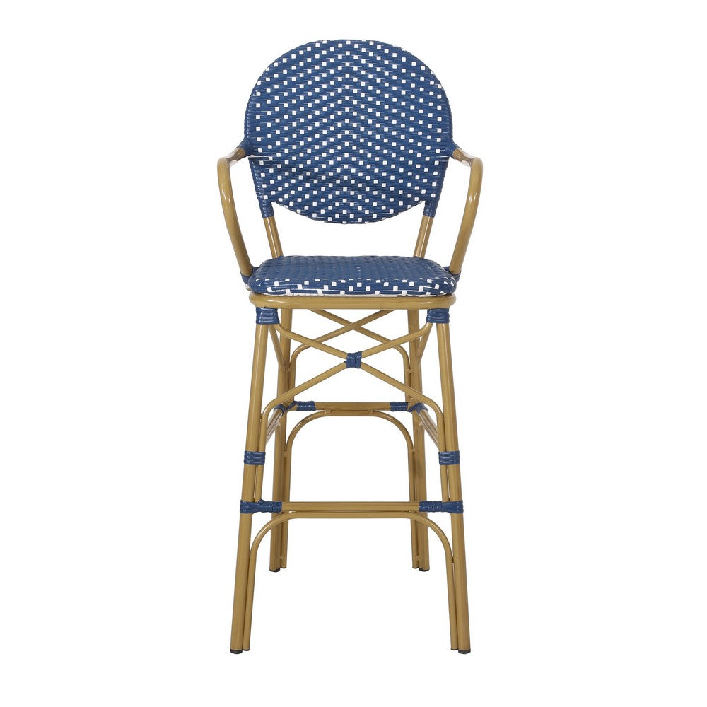 Lyam Set of 2 Outdoor Barstool Chair, Navy Blue Wicker, Brown Aluminum -BM335737