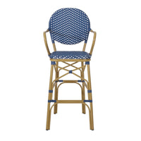 Lyam Set of 2 Outdoor Barstool Chair, Navy Blue Wicker, Brown Aluminum -BM335737