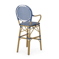 Lyam Set of 2 Outdoor Barstool Chair, Navy Blue Wicker, Brown Aluminum -BM335737