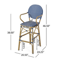 Lyam Set of 2 Outdoor Barstool Chair, Navy Blue Wicker, Brown Aluminum -BM335737