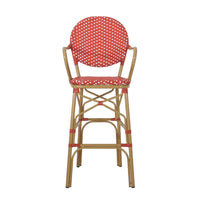 Lyam Set of 2 Outdoor Barstool Chair, Red Woven Wicker, Brown Aluminum -BM335738