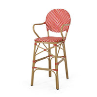 Lyam Set of 2 Outdoor Barstool Chair, Red Woven Wicker, Brown Aluminum -BM335738