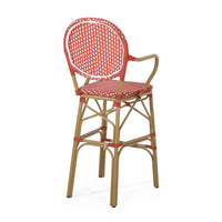 Lyam Set of 2 Outdoor Barstool Chair, Red Woven Wicker, Brown Aluminum -BM335738