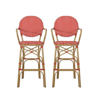 Lyam Set of 2 Outdoor Barstool Chair, Red Woven Wicker, Brown Aluminum -BM335738