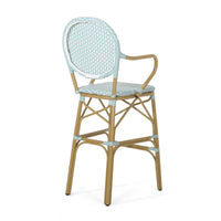 Lyam Set of 2 Outdoor Barstool Chair, Teal Woven Wicker Brown Aluminum -BM335739