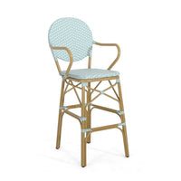 Lyam Set of 2 Outdoor Barstool Chair, Teal Woven Wicker Brown Aluminum -BM335739