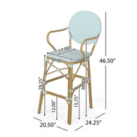 Lyam Set of 2 Outdoor Barstool Chair, Teal Woven Wicker Brown Aluminum -BM335739