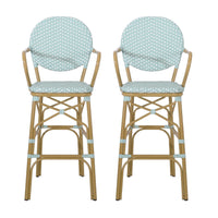 Lyam Set of 2 Outdoor Barstool Chair, Teal Woven Wicker Brown Aluminum -BM335739