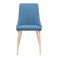 Dining Chair Set of 2, Blue Fabric Seat, Metal Frame with Wood Finish -BM335740