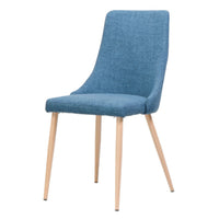 Dining Chair Set of 2, Blue Fabric Seat, Metal Frame with Wood Finish -BM335740