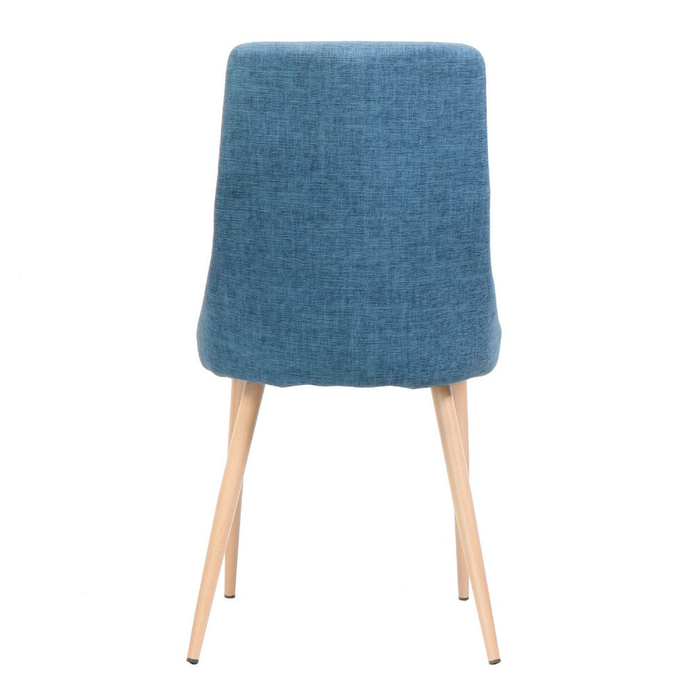 Dining Chair Set of 2, Blue Fabric Seat, Metal Frame with Wood Finish -BM335740