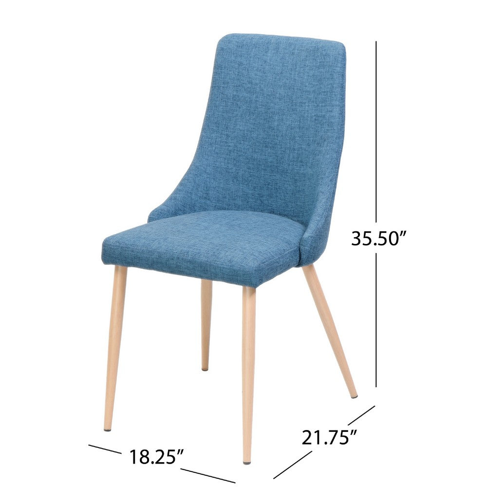 Dining Chair Set of 2, Blue Fabric Seat, Metal Frame with Wood Finish -BM335740