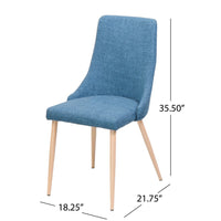 Dining Chair Set of 2, Blue Fabric Seat, Metal Frame with Wood Finish -BM335740