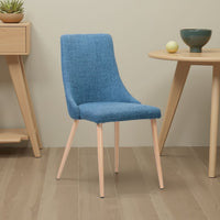 Dining Chair Set of 2, Blue Fabric Seat, Metal Frame with Wood Finish -BM335740