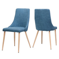Dining Chair Set of 2, Blue Fabric Seat, Metal Frame with Wood Finish -BM335740