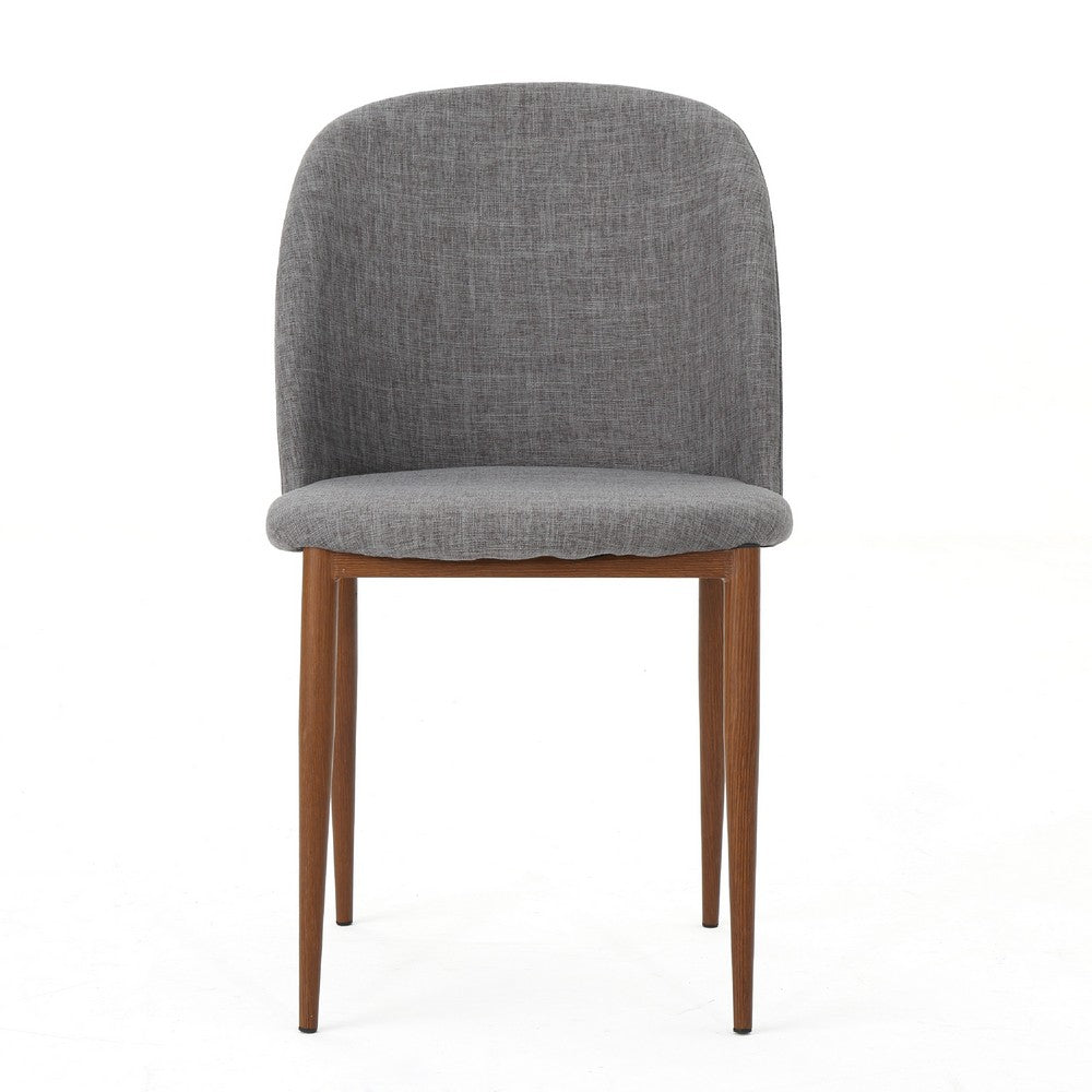 Dining Chair Set of 2, Curved Back, Gray Fabric Seats, Tapered Legs -BM335741
