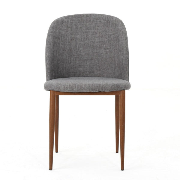 Dining Chair Set of 2, Curved Back, Gray Fabric Seats, Tapered Legs -BM335741