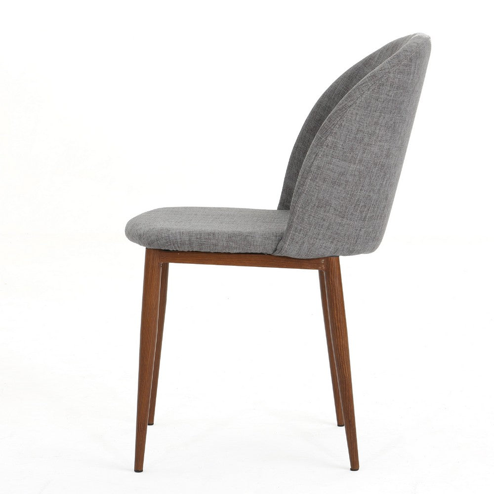 Dining Chair Set of 2, Curved Back, Gray Fabric Seats, Tapered Legs -BM335741