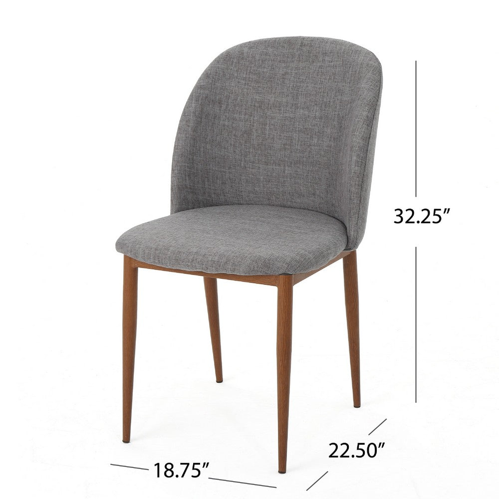 Dining Chair Set of 2, Curved Back, Gray Fabric Seats, Tapered Legs -BM335741