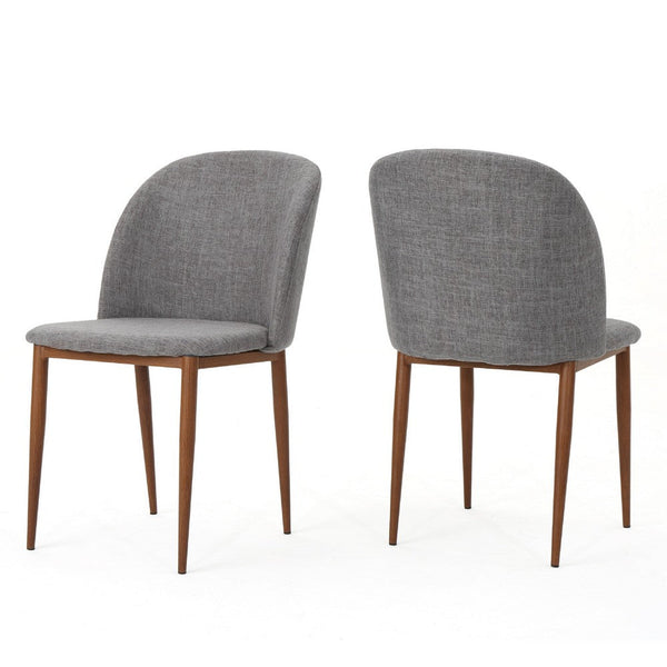 Dining Chair Set of 2, Curved Back, Gray Fabric Seats, Tapered Legs -BM335741