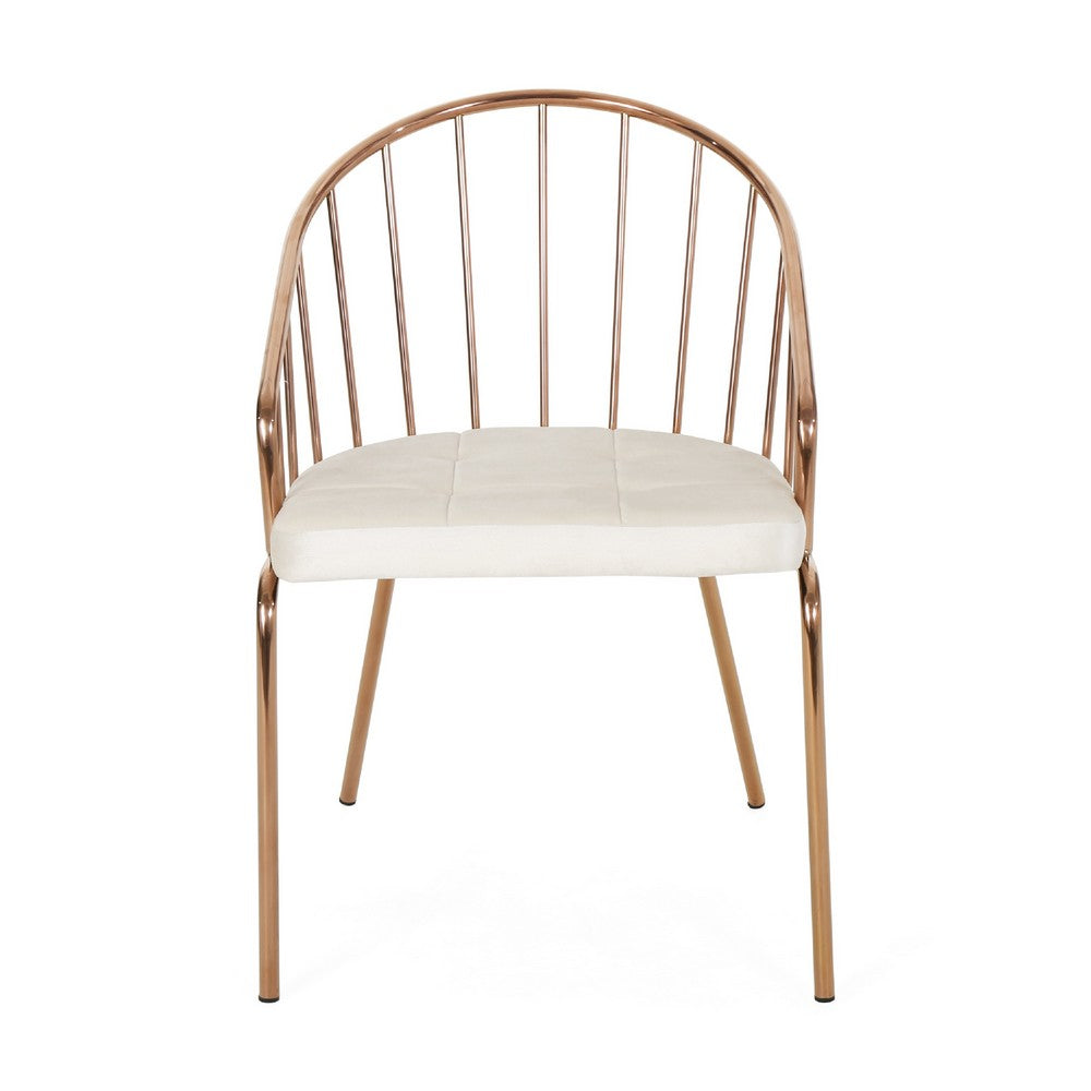Dining Chair Set or 2, Rose Gold Frame and Beige Fabric Seat, Slatted -BM335745