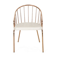 Dining Chair Set or 2, Rose Gold Frame and Beige Fabric Seat, Slatted -BM335745