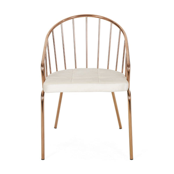 Dining Chair Set or 2, Rose Gold Frame and Beige Fabric Seat, Slatted -BM335745