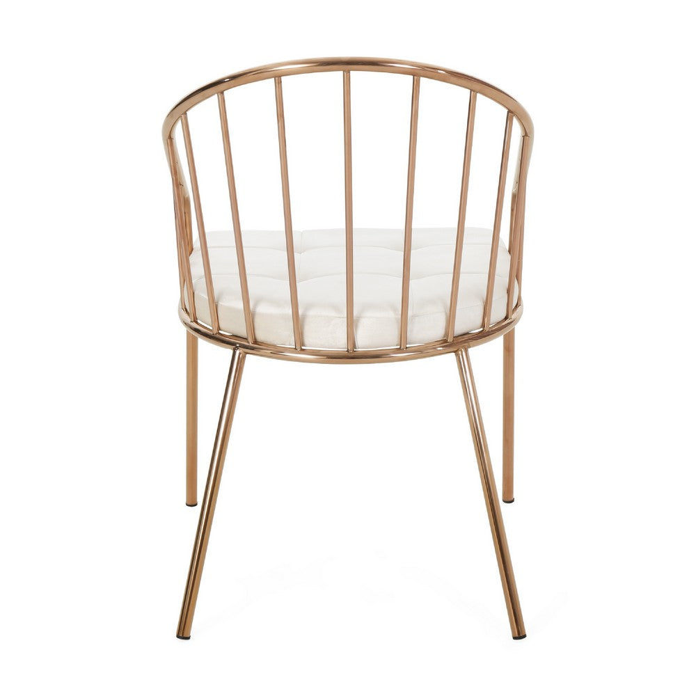 Dining Chair Set or 2, Rose Gold Frame and Beige Fabric Seat, Slatted -BM335745