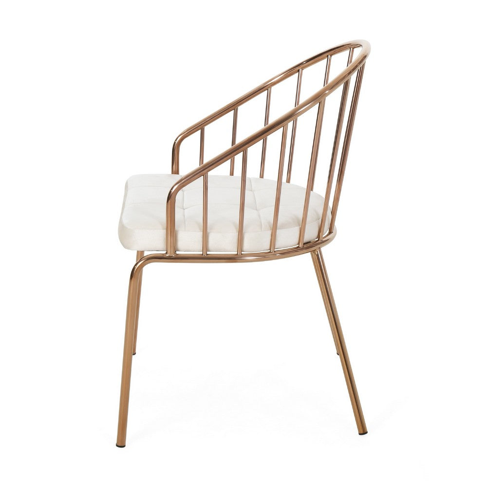 Dining Chair Set or 2, Rose Gold Frame and Beige Fabric Seat, Slatted -BM335745