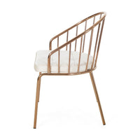 Dining Chair Set or 2, Rose Gold Frame and Beige Fabric Seat, Slatted -BM335745
