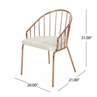 Dining Chair Set or 2, Rose Gold Frame and Beige Fabric Seat, Slatted -BM335745