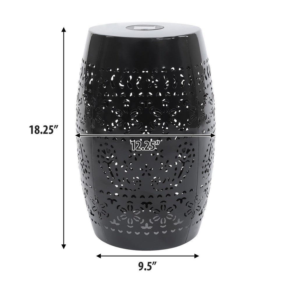Sola Side Table, Solar Powered Light, 18 Inch Barrel Shaped Black Iron -BM335746