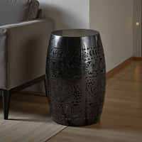 Sola Side Table, Solar Powered Light, 18 Inch Barrel Shaped Black Iron -BM335746