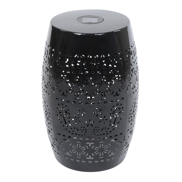 Sola Side Table, Solar Powered Light, 18 Inch Barrel Shaped Black Iron -BM335746