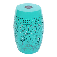 Sola Side Table, Solar Powered Light, 18 Inch Barrel Shaped Teal Iron -BM335747