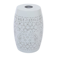 Sola Side Table, Solar Powered Light, 18 Inch Barrel Shaped White Iron -BM335748