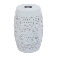 Sola Side Table, Solar Powered Light, 18 Inch Barrel Shaped White Iron -BM335748