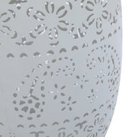 Sola Side Table, Solar Powered Light, 18 Inch Barrel Shaped White Iron -BM335748