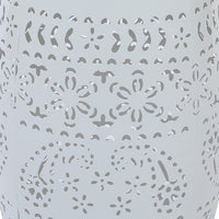Sola Side Table, Solar Powered Light, 18 Inch Barrel Shaped White Iron -BM335748