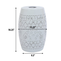 Sola Side Table, Solar Powered Light, 18 Inch Barrel Shaped White Iron -BM335748
