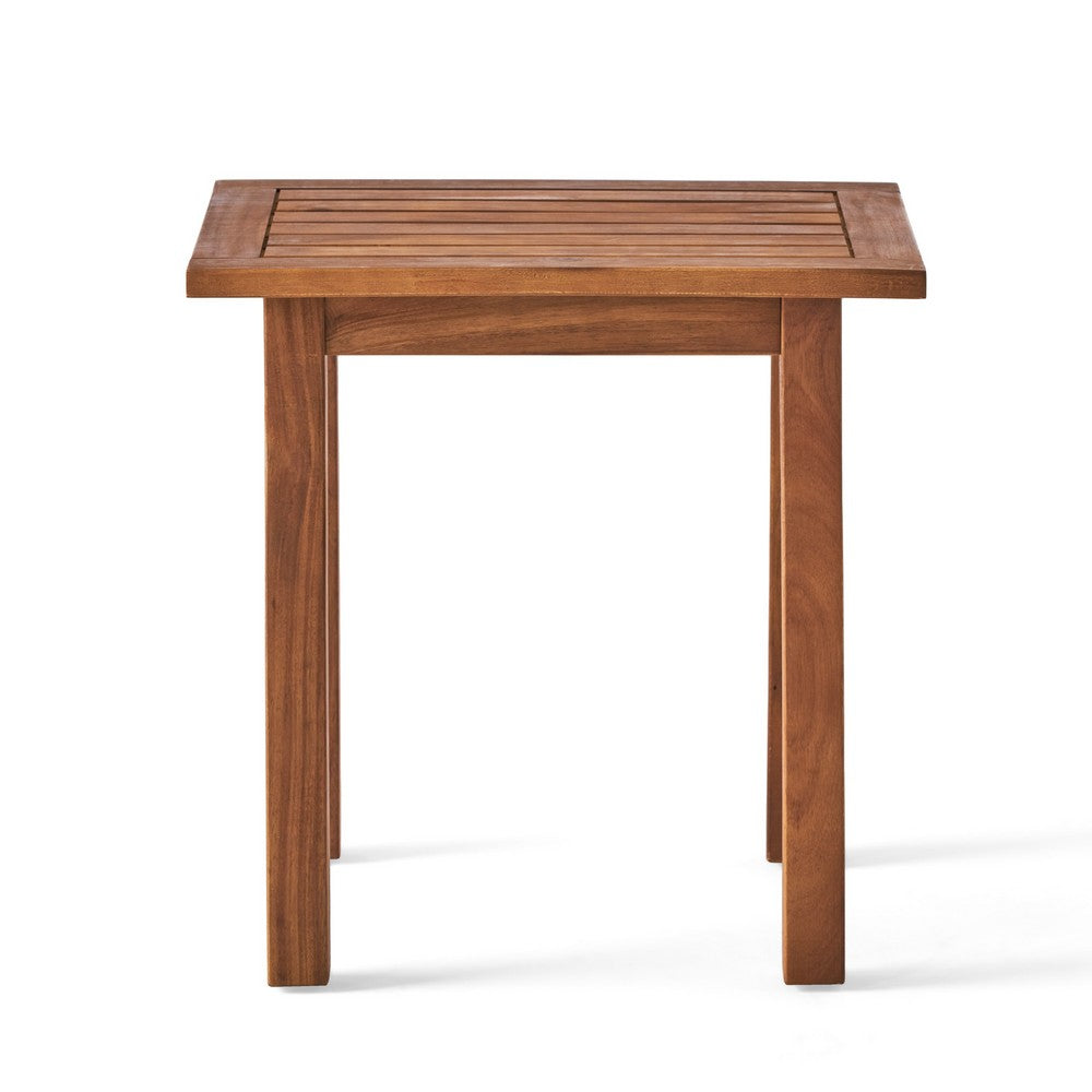 Bang Outdoor Accent Table, 19 Inch, Teak Acacia Wood Slatted Top -BM335752