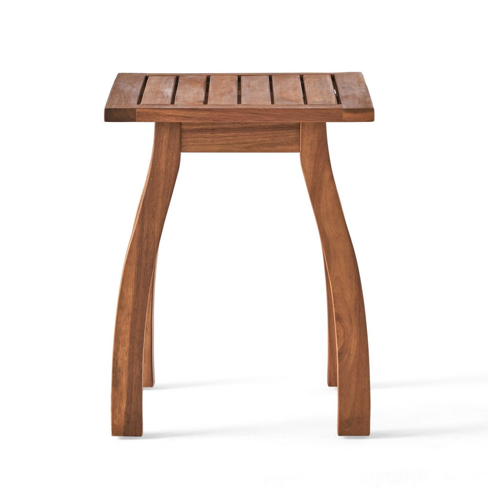 Bang Outdoor Accent Table, 19 Inch, Teak Acacia Wood Slatted Top -BM335752