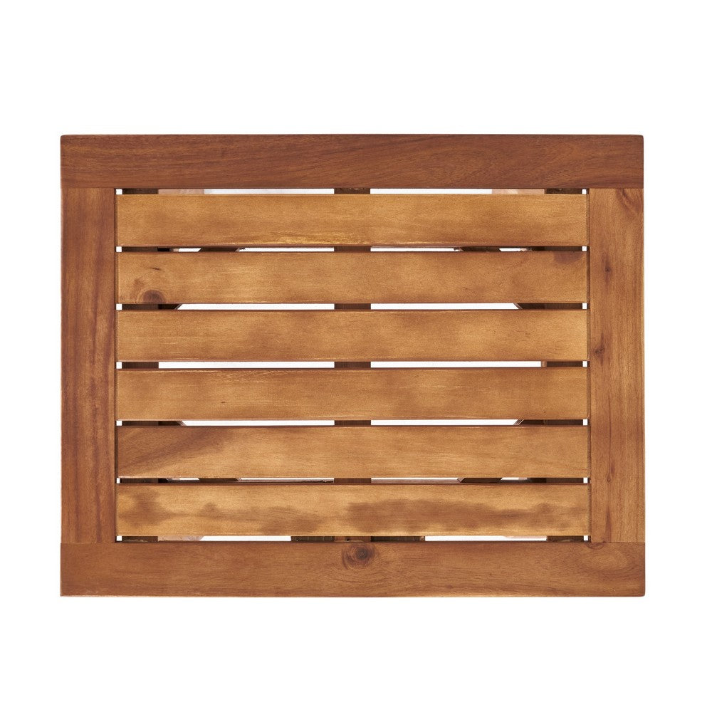 Bang Outdoor Accent Table, 19 Inch, Teak Acacia Wood Slatted Top -BM335752