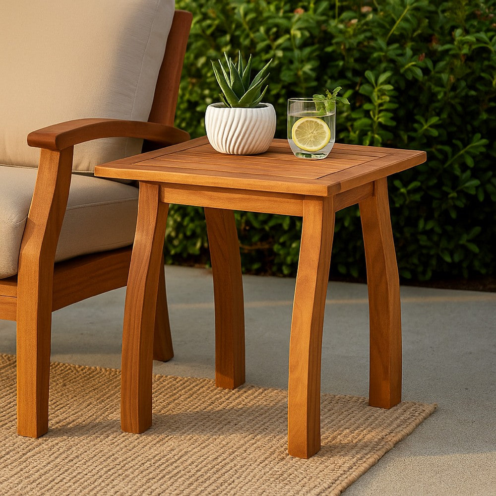 Bang Outdoor Accent Table, 19 Inch, Teak Acacia Wood Slatted Top -BM335752
